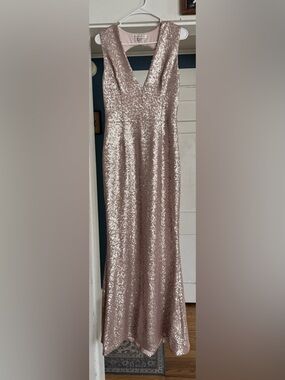 Dress The Population Sleeveless Rosa Ice Pink Sequin V-Neck Evening Gown